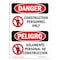 Signmission Safety Sign, OSHA Danger, 14" Height, Rigid Plastic, Construction Personnel Only Spanish OS-DS-P-1014-VS-1098 - alternate 1